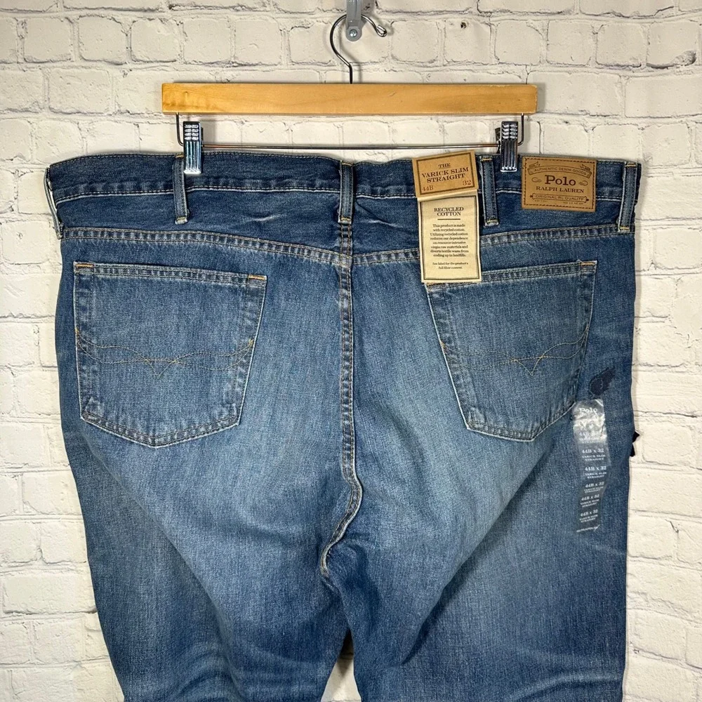 NEW Polo Ralph Lauren Varick Slim Straight Jeans Mens 44x32 Blue Graphic